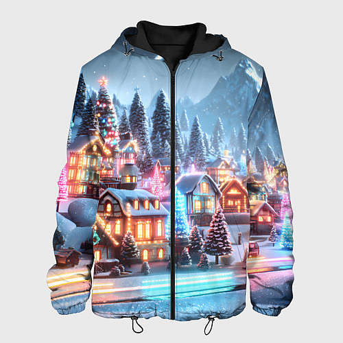 Мужская куртка Городок в новогодних огоньках / 3D-Черный – фото 1