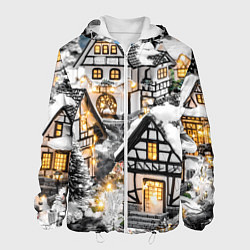 Куртка с капюшоном мужская Объемные новогодние дома, цвет: 3D-белый