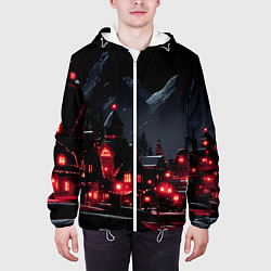 Куртка с капюшоном мужская Новогодняя ночь и красные гирлянды, цвет: 3D-белый — фото 2