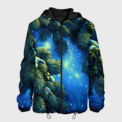 Мужская куртка Новогодние ветки елки / 3D-Черный – фото 1