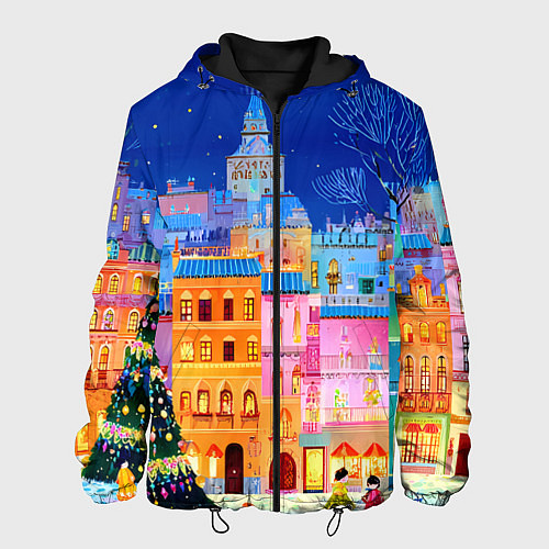 Мужская куртка Разноцветные новогодние домики / 3D-Черный – фото 1