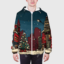 Куртка с капюшоном мужская Новогодняя ночь, цвет: 3D-белый — фото 2