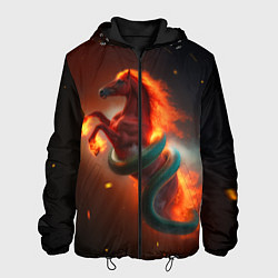 Куртка с капюшоном мужская Смена зелёной змеи на красную огненную лошадь, цвет: 3D-черный