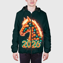Куртка с капюшоном мужская Праздничная лошадь 2026, цвет: 3D-черный — фото 2