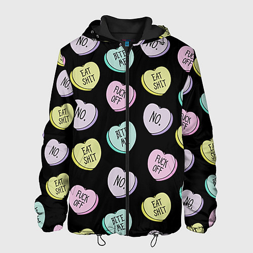 Мужская куртка Сердца с надписями / 3D-Черный – фото 1