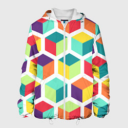 Куртка с капюшоном мужская 3D кубы, цвет: 3D-белый