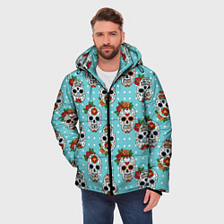 Куртка зимняя мужская Узор Черепа Чикано, цвет: 3D-черный — фото 2