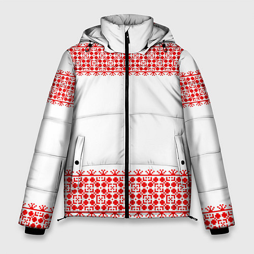 Мужская зимняя куртка Славянский орнамент (на белом) / 3D-Светло-серый – фото 1
