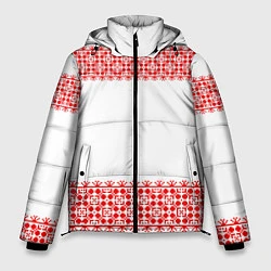 Куртка зимняя мужская Славянский орнамент (на белом), цвет: 3D-красный