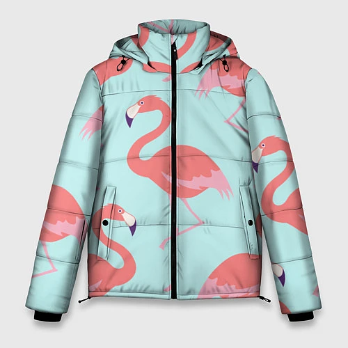 Мужская зимняя куртка Розовые фламинго / 3D-Светло-серый – фото 1