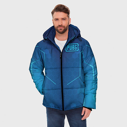 Мужская зимняя куртка PUBG: Blue Hexagons / 3D-Красный – фото 3