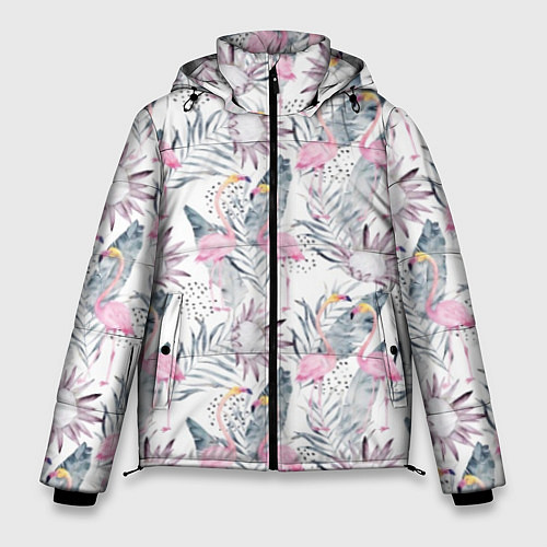 Мужская зимняя куртка Тропические фламинго / 3D-Светло-серый – фото 1