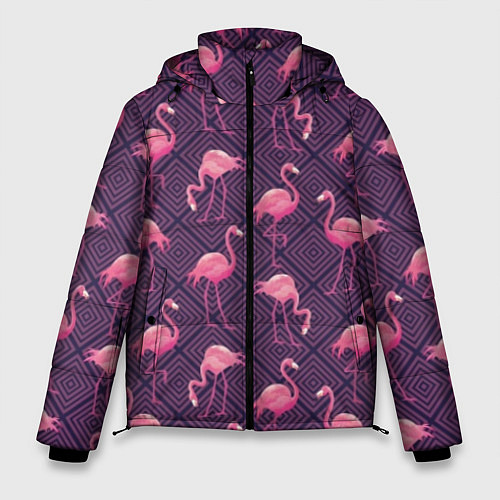 Мужская зимняя куртка Фиолетовые фламинго / 3D-Светло-серый – фото 1