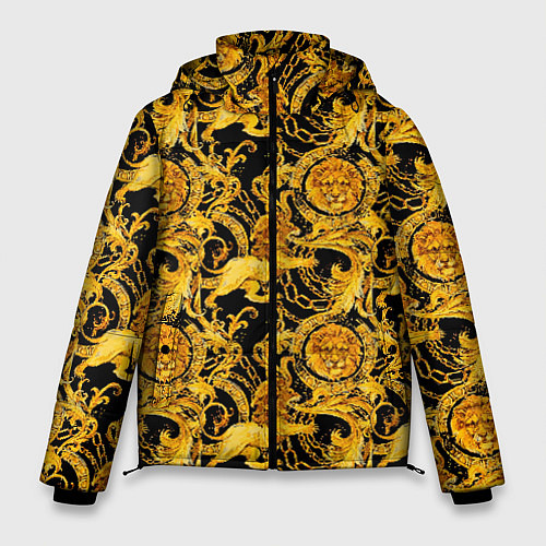 Мужская зимняя куртка Львы золотые узоры / 3D-Светло-серый – фото 1