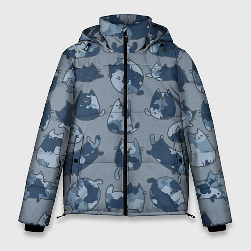 Мужская зимняя куртка Камуфляж с котиками серо-голубой / 3D-Светло-серый – фото 1