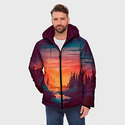 Куртка зимняя мужская Minimal forest sunset, цвет: 3D-красный — фото 2