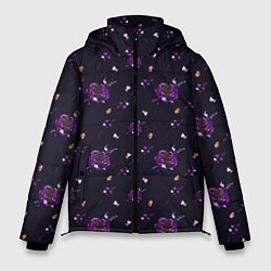 Куртка зимняя мужская Фиолетовые розы на темном фоне, цвет: 3D-черный