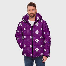 Куртка зимняя мужская Узор цветы на фиолетовом фоне, цвет: 3D-черный — фото 2