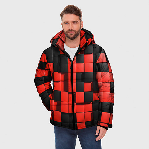 Мужская зимняя куртка КУБИКИ 3D / 3D-Красный – фото 3