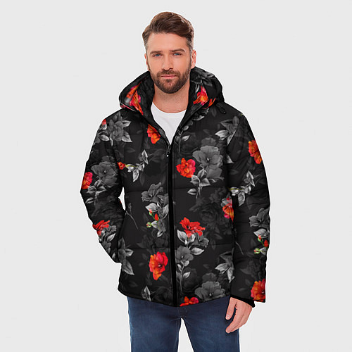 Мужская зимняя куртка Красные цветы / 3D-Красный – фото 3