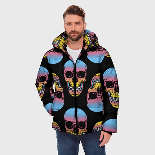 Мужская зимняя куртка Neon skull! / 3D-Красный – фото 3