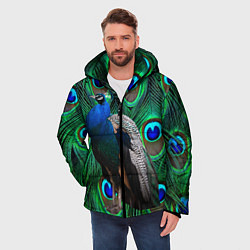 Куртка зимняя мужская Павлин на фоне своих перьев, цвет: 3D-черный — фото 2