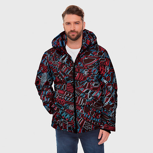 Мужская зимняя куртка Абстракция Неони / 3D-Красный – фото 3