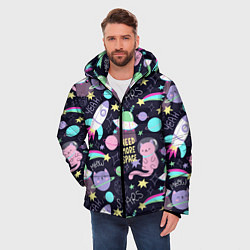 Куртка зимняя мужская Коты-космонавты, цвет: 3D-черный — фото 2