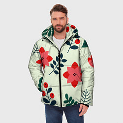 Куртка зимняя мужская Цветы, ягоды, листья, цвет: 3D-черный — фото 2
