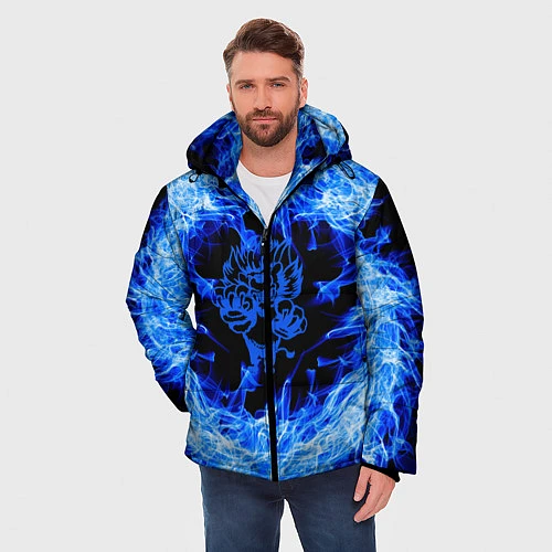 Мужская зимняя куртка Лев в синем пламени / 3D-Красный – фото 3