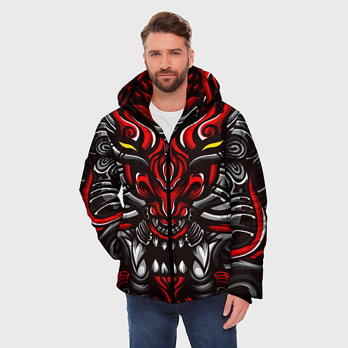 Мужская зимняя куртка Абстракция демон / 3D-Красный – фото 3