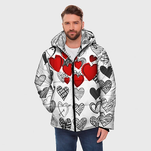 Мужская зимняя куртка Сердца / 3D-Красный – фото 3