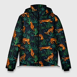 Куртка зимняя мужская Паттерн из Тигров и Растений, цвет: 3D-светло-серый