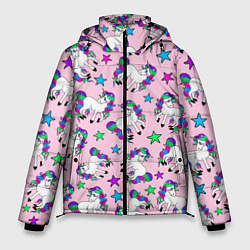 Куртка зимняя мужская Единороги и звезды, цвет: 3D-черный