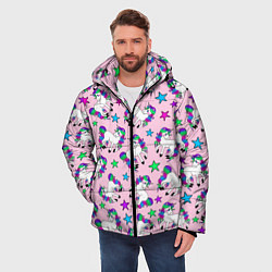 Куртка зимняя мужская Единороги и звезды, цвет: 3D-черный — фото 2