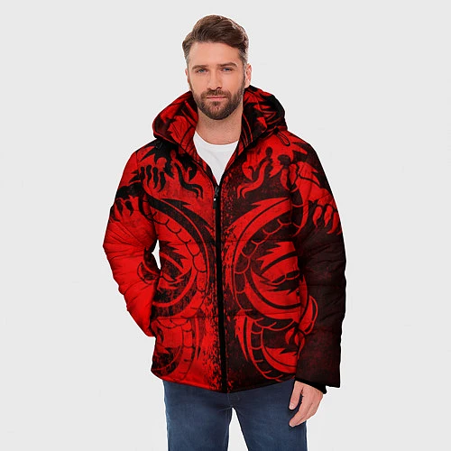 Мужская зимняя куртка BLACK RED DRAGONS TATOO / 3D-Красный – фото 3
