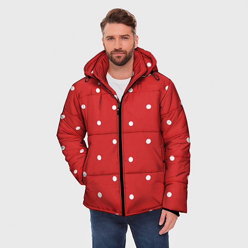 Мужская зимняя куртка Белый горошек на красном фоне / 3D-Красный – фото 3