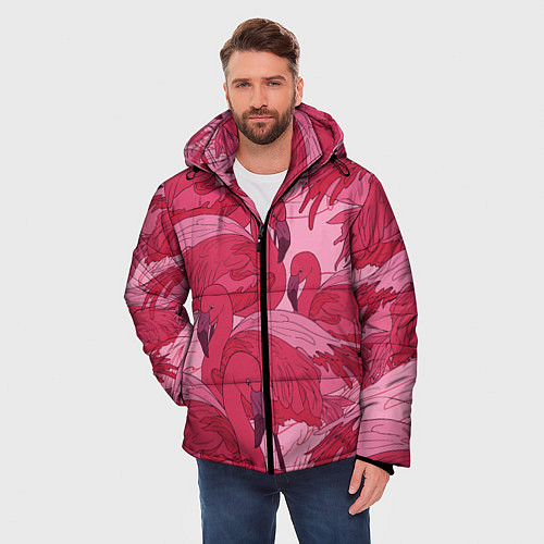 Мужская зимняя куртка Розовые фламинго / 3D-Красный – фото 3