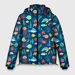 Куртка зимняя мужская Морские жители, цвет: 3D-черный
