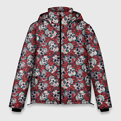 Куртка зимняя мужская Черепа в Розах, цвет: 3D-черный