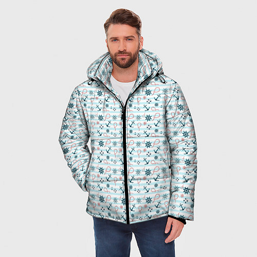 Мужская зимняя куртка Морской фон / 3D-Светло-серый – фото 3