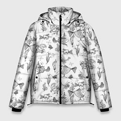 Куртка зимняя мужская Рисованные сказочные рыбки, цвет: 3D-светло-серый