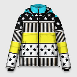 Куртка зимняя мужская Неоновый яркий полосатый узор, цвет: 3D-черный