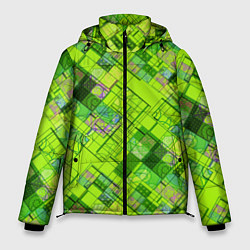 Куртка зимняя мужская Ярко-зеленый абстрактный узор, цвет: 3D-светло-серый
