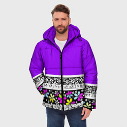 Куртка зимняя мужская Яркий фиолетовый цветочный, цвет: 3D-черный — фото 2