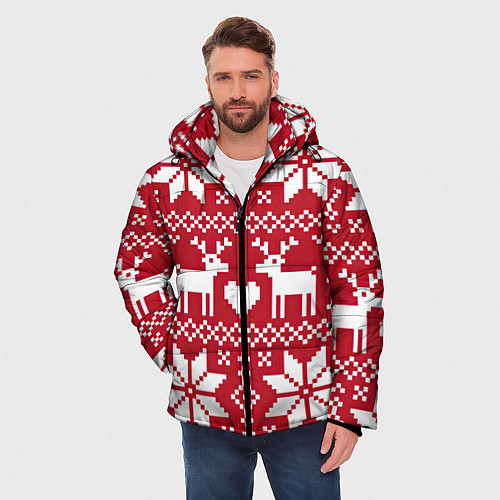 Мужская зимняя куртка Рождественские олени / 3D-Красный – фото 3