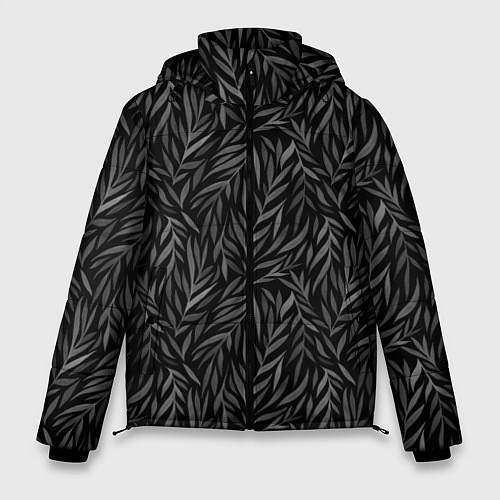 Мужская зимняя куртка Растительный орнамент черно-белый / 3D-Светло-серый – фото 1