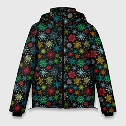 Куртка зимняя мужская Разноцветные Снежинки, цвет: 3D-черный