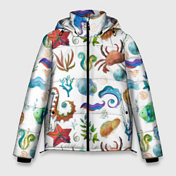 Мужская зимняя куртка Морской паттерн с крабами и водорослями