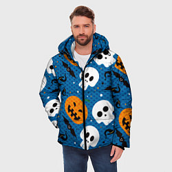 Куртка зимняя мужская ЧЕРЕПА И ТЫКВЫ HALLOWEEN, цвет: 3D-черный — фото 2